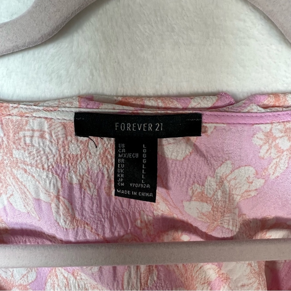 Pink Floral Ruffled Puffy Short Sleeve Crop Top Size Large Forever 21‎ Preppy - Picture 3 of 9